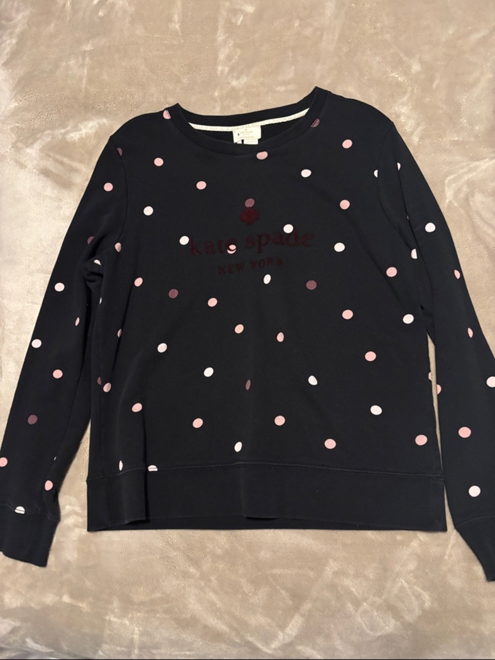kate spade black sweatshirt with pink polka dots